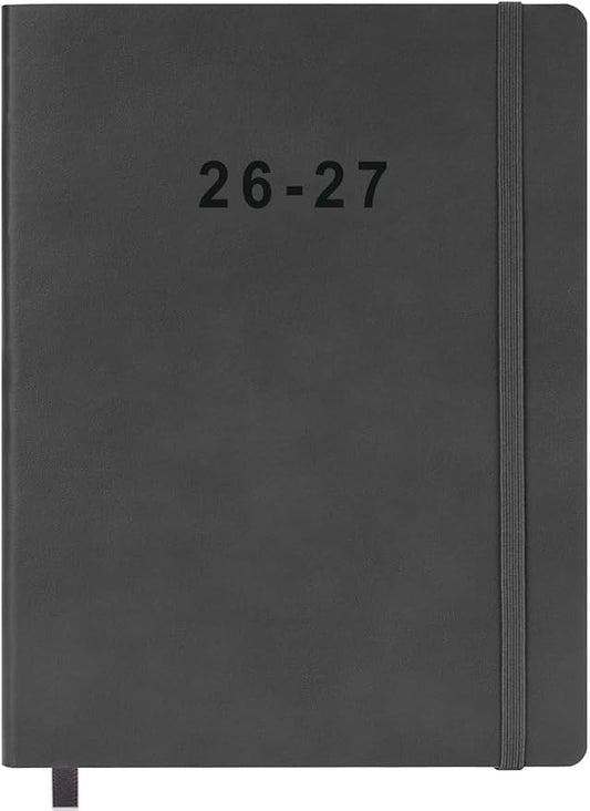 26-27 Academic Planner - Weekly and Monthly Planner, Jul 2026 - Jun 2027, Vegan Leather Cover, Elastic Closure, 8.5"x11", Grey