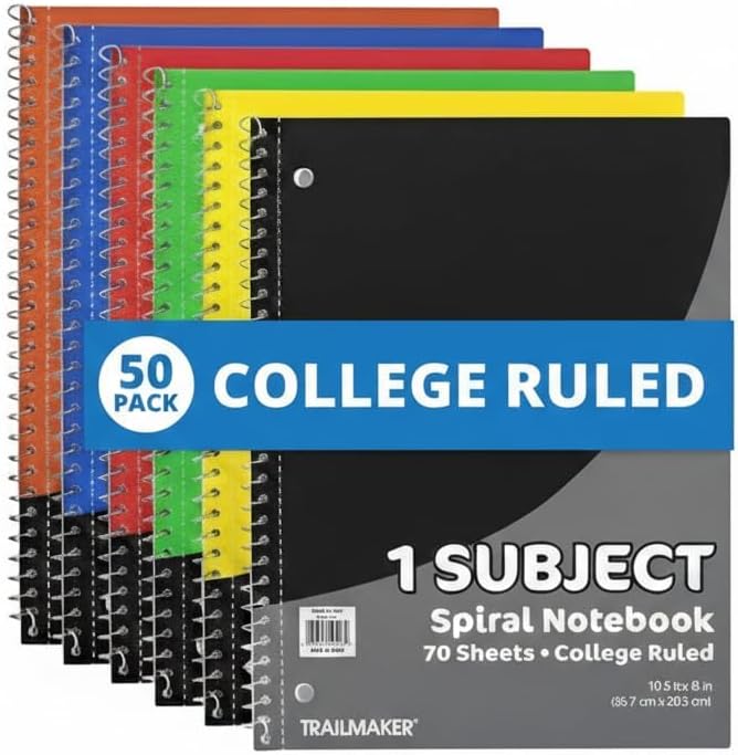 Trail maker Bulk Notebooks (2000 Pack), One Subject Notebooks College Ruled, 140 Pages (70 Sheets),Spiral Bulk Notebooks for Kids, School Supplies, Journaling, Note Taking, Students, and Work