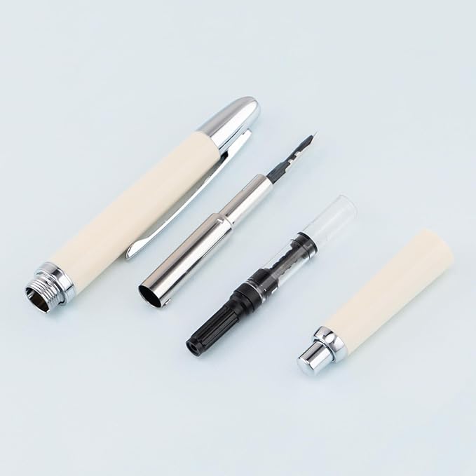 Jinhao 20 Press Retractable Fountain Pen Extra Fine Nib with Converter Resin Writing Gift Pen, Ivory with Silver Clip