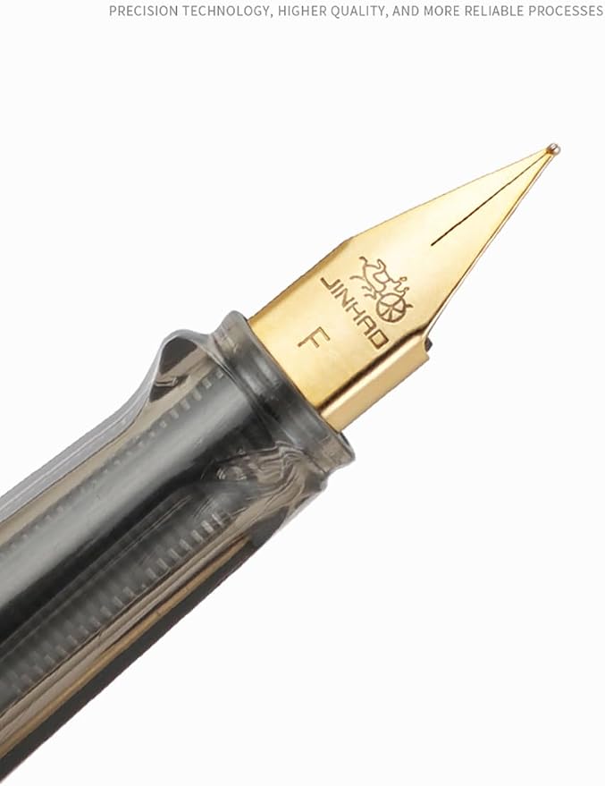 Jinhao 58 Fountain Pen - Natural Sea Shell Inlay Fine Nib Writing Pen with 3.4mm Ink Converter & Silver Metal Gift Box,Matte Black