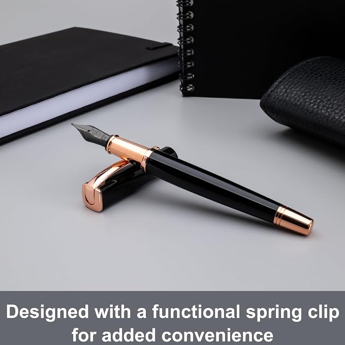 Monteverde USA Impressa Fountain Pen Black with 18 Karat Rose Gold Trim - Fine Point - JoWo German Nib