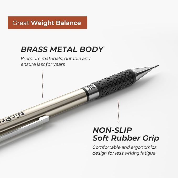 Nicpro 0.9 mm Art Mechanical Pencil Set in Storage Case, 3 PCS | Metal Drafting Pencil Lead Pencil+6 Tube HB Lead Refill, 12 Eraser, Comfort Grip For School Writing, Artist Drawing Sketching