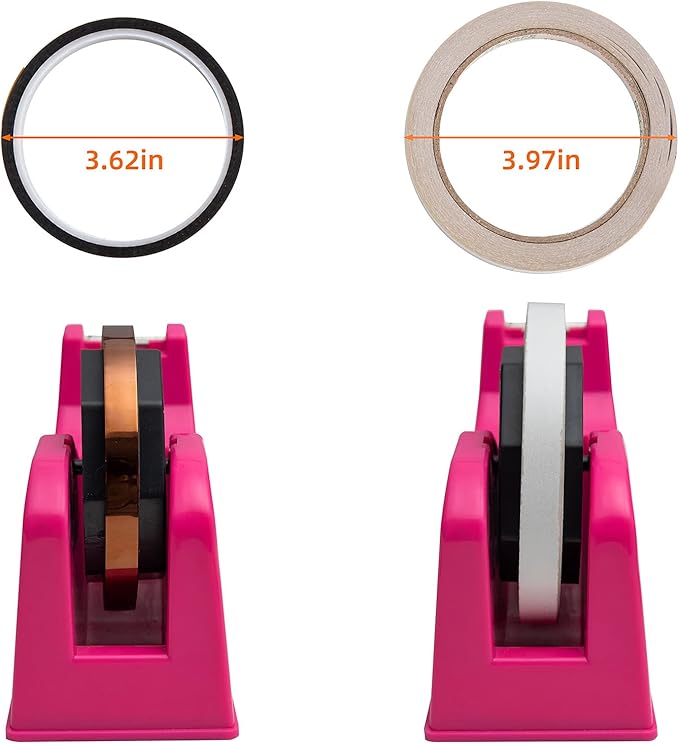 Desktop Tape Dispenser Adhesive Roll Holder (Fits 1" & 3" Core) with Weighted Nonskid Rose red