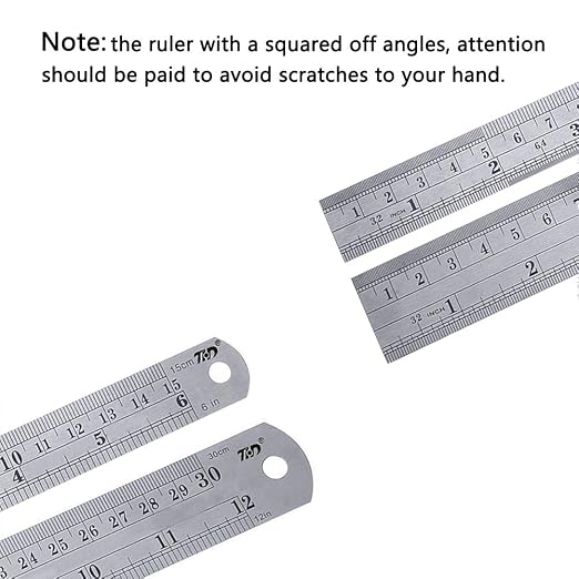 ZZTX Metal Ruler 6 Inch 12 Inch Stainless Steel 2 Pack | Rust-proof, Straight edge, Precise markings, Clear read