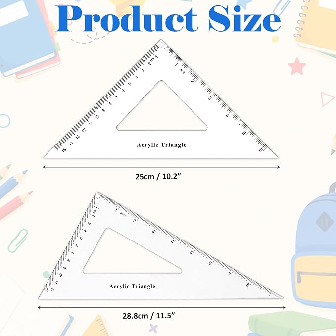 Coopay 8 Pack Large Triangle Ruler Set Square, 30/60 and 45/90 Degrees | Triangle Ruler, Triangle Hollow, Math Drawing Drafting, Back to School, School Supplies, Classroom Supplies, Office