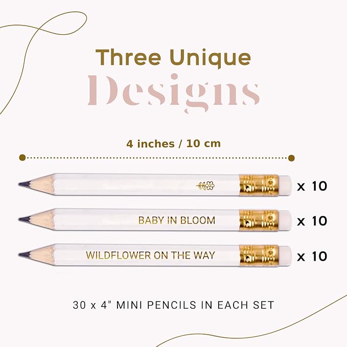 Baby in Bloom Game Pencils for Baby Shower Games Boy or Girl - 24 Mini Pencils for Games, Party Favors, Decorations and Party Supplies - Small Pencil Pens for Guests, Prizes for Game Winners Adults