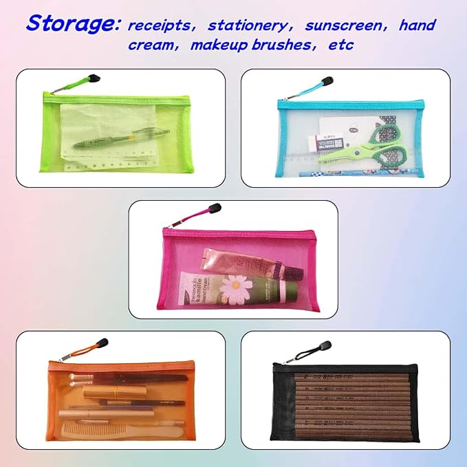 5 Pack Small Mesh Zipper Pouch Bags for Purse & 5 Pack Mesh Pencil Pouches, Mini Purse Organizer Pouches, Small Travel Toiletry Pouch Bag, Diaper Bag