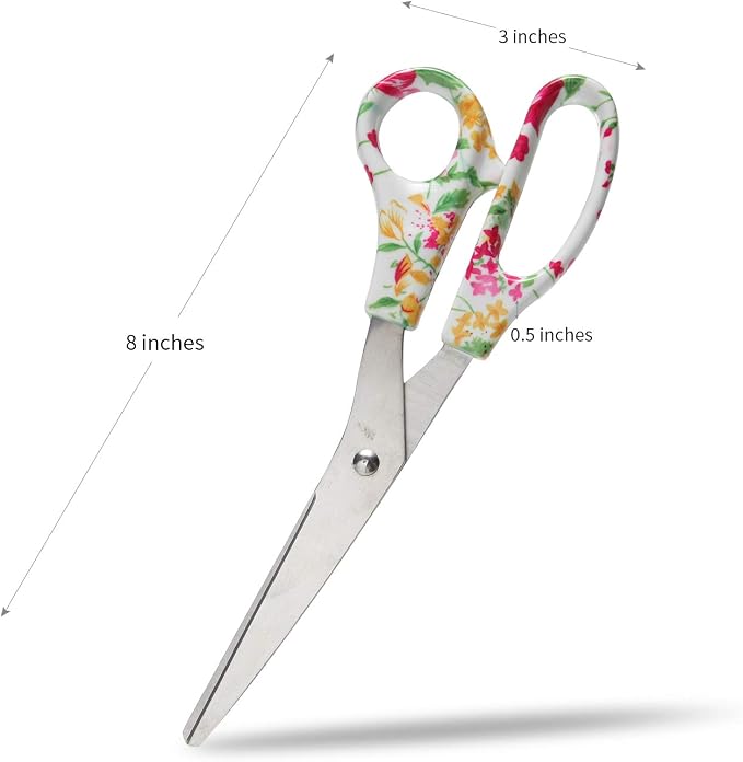 VIBRANZ-LAB Modern Multicolor Floral Craft Scissors, 8" Heavy Duty, Sharp Blades, Comfort-Grip, Ambidextrous, 1 Count