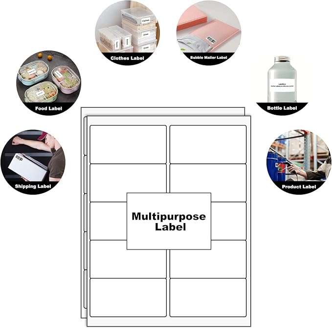 LabelMore 1000 2" x 4" Shipping Address Labels, Inkjet & Laser Compatible, Permanent Adhesive, 100 Sheets (10 Labels Each)
