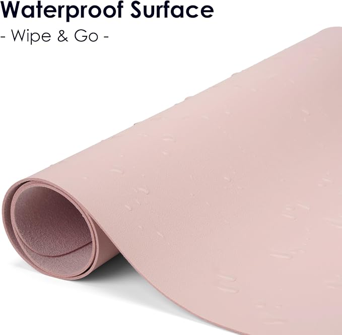 Leather Desk Pad Protector, Waterproof Mouse Pad, PU Desk Mat, Office Desk Cover, Desk Writing Mat for Office/Home/Work/Cubicle (Light Pink) 9x8 in