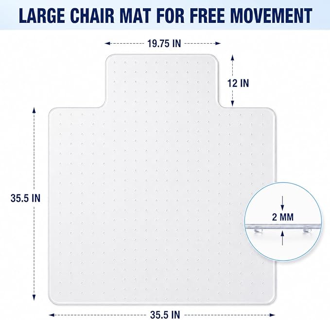 Chair Mat for Carpet- Low Pile (1/4" Thick) Carpet Protector for Office Gaming Computer Desk Chair. Heavy Duty Desk Chair Mat for Carpeted Floors, Semi Transparent (with Lip)