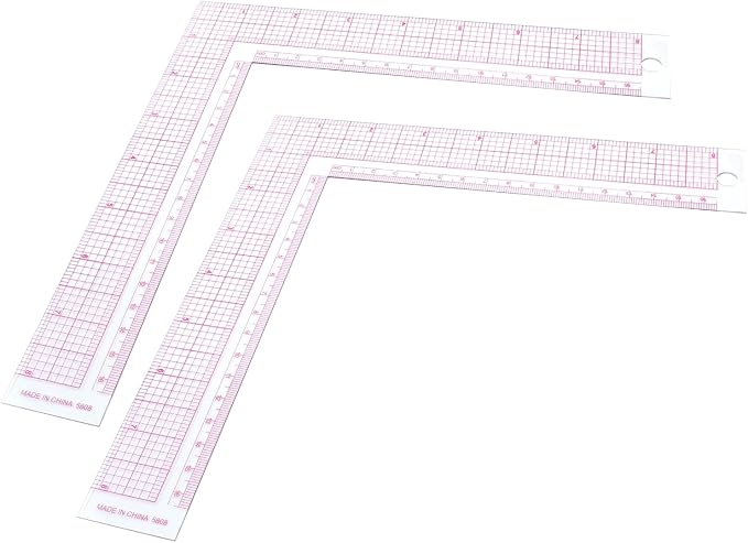 Hitefu L Square Ruler for Sewing, 2PCS, Clear Plastic | L Angle Ruler, Curve Ruler, Measure Tailor Ruler, Corner Ruler, Craft Sewing Measuring
