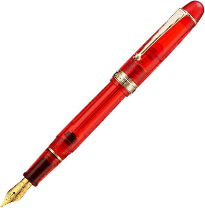 Asvine V126 Vacuum Filling Fountain Pen, Transparent Red Acrylic Stub Nib 1.1mm Calligraphy Art Drawing with Case Set