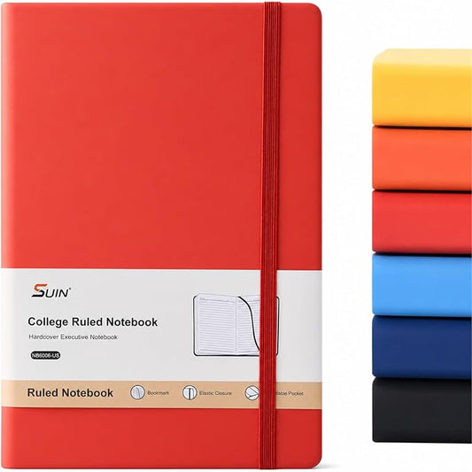 SUIN Hardcover-Journal-Notebooks, A5 Lined Journals Notebook for Writing 200 Pages, 8.2 x 5.5 inch, Classic Ruled Notebooks for Work/Travel/College (Red- 1 Pack)