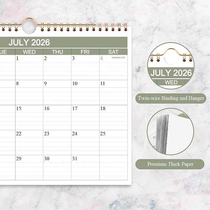 2026-2027 Calendar- Wall Calendar 2026-2027 Runs from July 2026 to December 2027-18 Months Calendar with Thick Paper for Home or Office, 8.5 x 11 Inches, Green