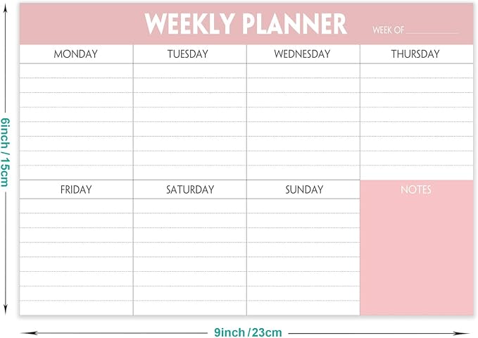 Weekly Planning Pad - Tear Off To Do List Pad with Daily Schedule & Calendar, 52 Sheets, 100gsm Paper, Undated Weekly Planning Notepad, 6x9 in