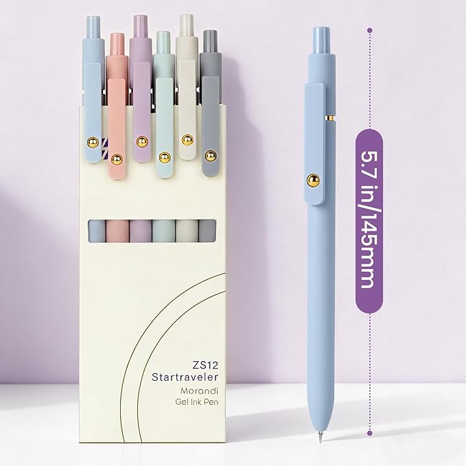 FIOVER Gel Pens, 6pcs 0.7mm Fine Point Black Ink, Quick Dry Smooth Writing Pens for Journaling, Nurse Aesthetic Cute Office School Supplies, Gifts for Women and Men (6Pcs Morandi-Black Ink)