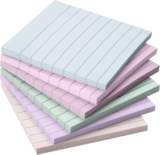 Mr. Pen- Lined Sticky Notes, 3" x 3", 6 Pads, 45 Sheets/Pad | Sticky Notes with Lines, Ruled Post Stickies, Memo Pads, Self-Stick Note Pad for Office, School, Home, Study