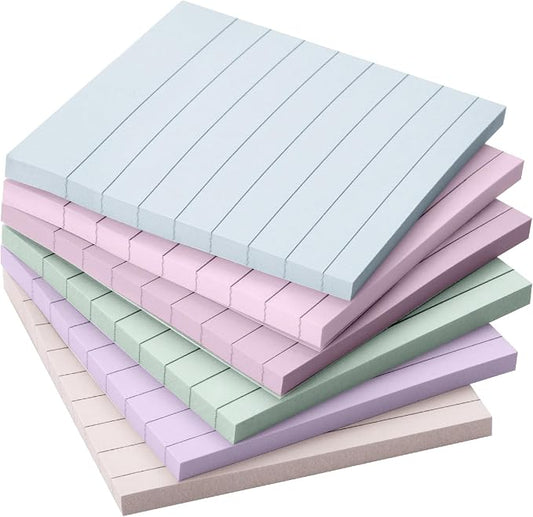 Mr. Pen- Lined Sticky Notes, 3" x 3", 6 Pads, 45 Sheets/Pad | Sticky Notes with Lines, Ruled Post Stickies, Memo Pads, Self-Stick Note Pad for Office, School, Home, Study