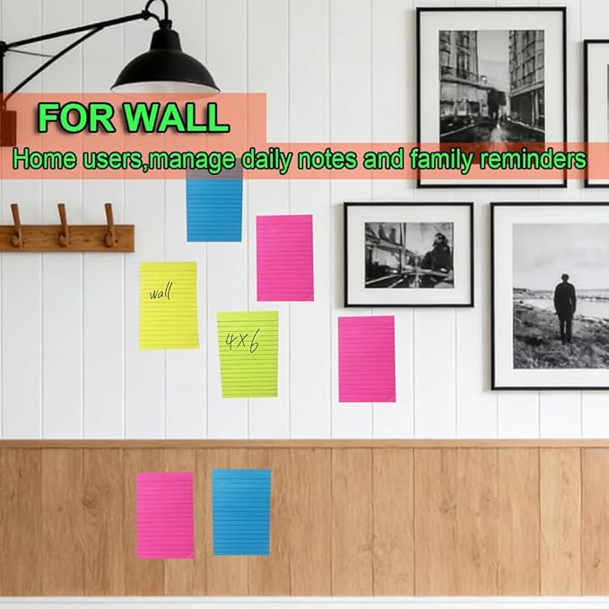 (36 Pack) Lined Sticky Notes 4x6 in,Large Notepads with Lines,Ruled Stickies Super Sticking Power,Office School Memo Note Pads Bright Colors,Post on Windows Doors,Recyclable,Easy to Write on