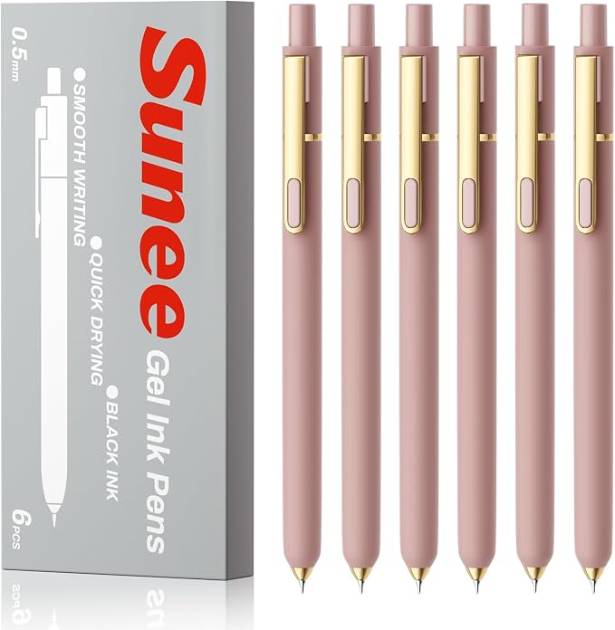 SUNEE Gel Pens, 6 Pack 0.5mm Pens Fine Point Smooth Writing Pens with Quick-Dry Black Ink, Cute Aesthetic School Office Note-Taking Pens for Journaling - Pink