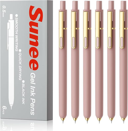 SUNEE Gel Pens, 6 Pack 0.5mm Pens Fine Point Smooth Writing Pens with Quick-Dry Black Ink, Cute Aesthetic School Office Note-Taking Pens for Journaling - Pink