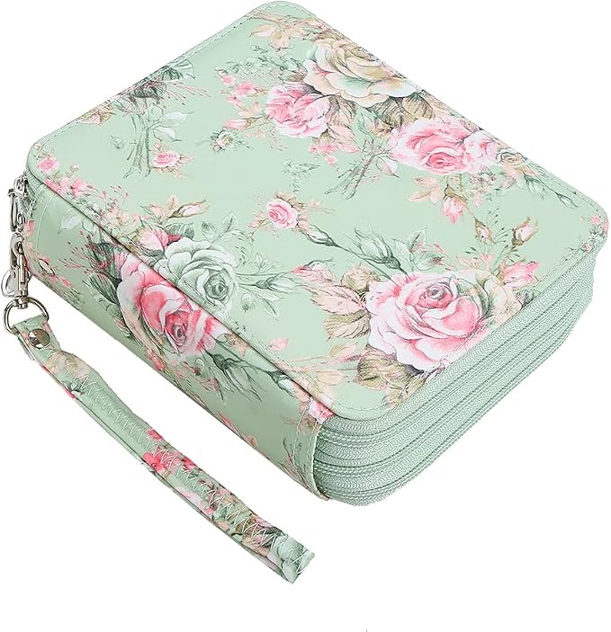 Rose Colored Pencil Organizer - 72 Slot Case with Zipper for Watercolor Pens, Markers and More