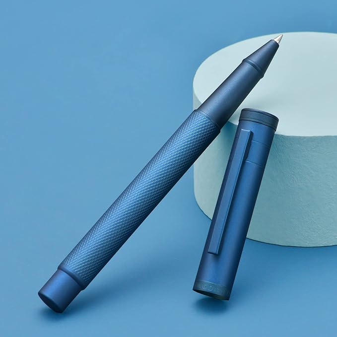 Hongdian Dark Blue Forest Rollerball Pen with Schmidt Black Ink Refill, Classic Design with Metal Case for Business Signature