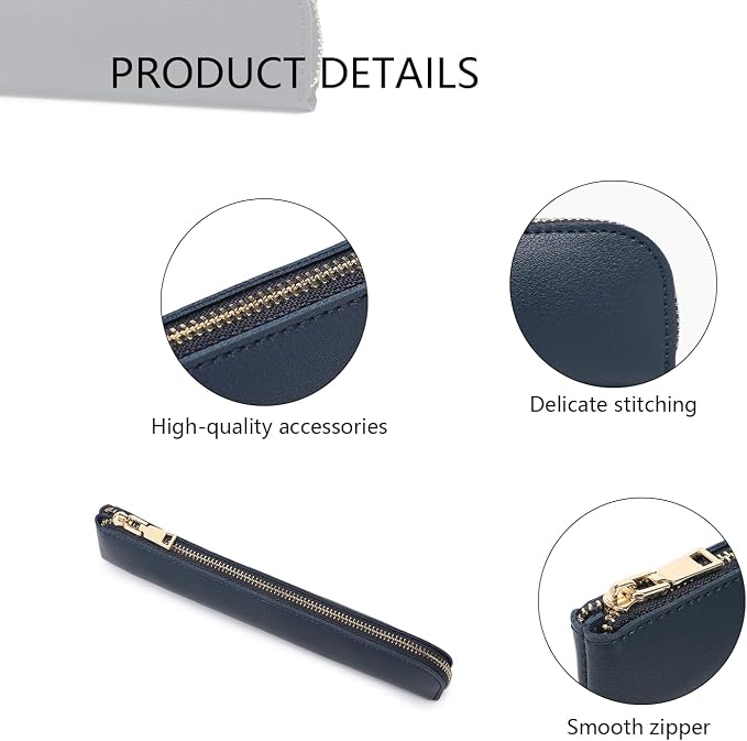 Slim Pencil Case Small Pencil Pouch Pen Case (Navy Blue/FL)