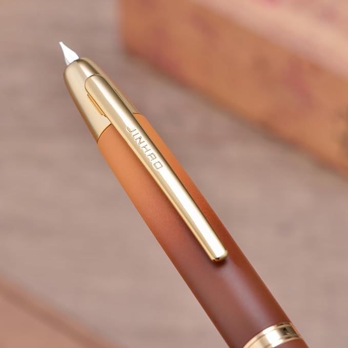 Jinhao 10 Press Fountain Pen with Box, Caramel Orange Gradient Retractable Fine Nib with Ink Converte Set (Golden Clip)