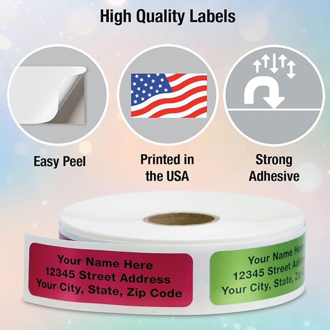 Colorful Images Personalized Return Address Labels | Metallic Rainbow Foil, 250 Count, Self-Adhesive, With Dispenser, Customize with Name & Shipping Address
