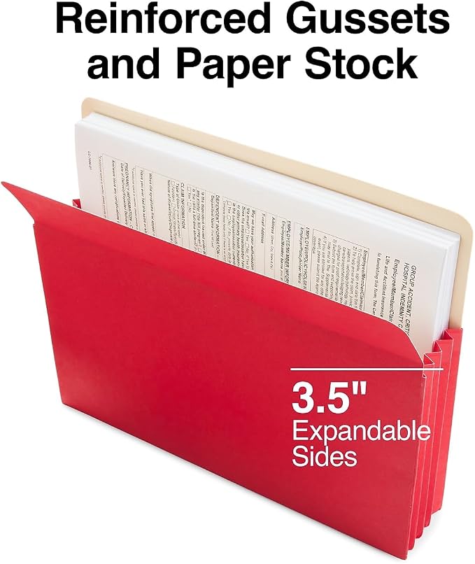 Staples Expanding File Pockets, Letter Size, 3.5‑Inch Expansion, Durable Colored Pockets for Office & School – Assorted Colors, 5/Pack