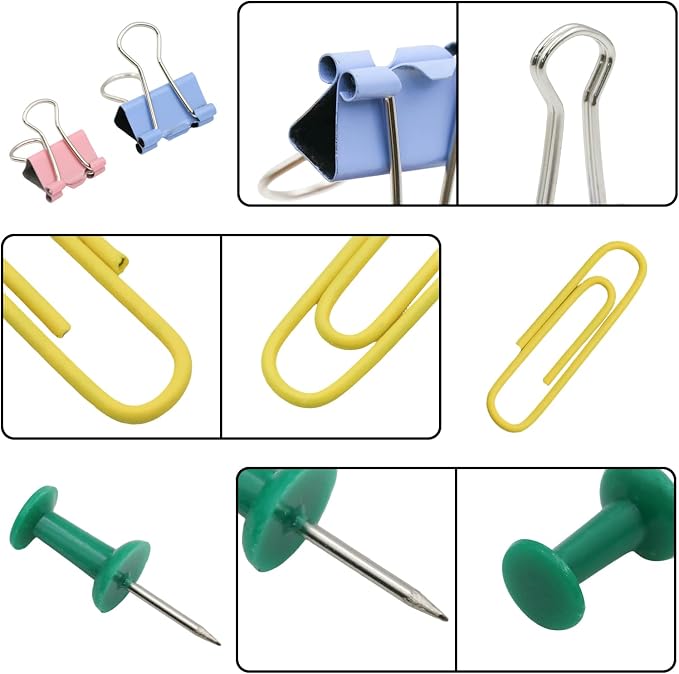 Office Supplies Set, Paper Clips, Push Pins and Binder Clips Set with Box for Office, School and Home(Mixing Colors)