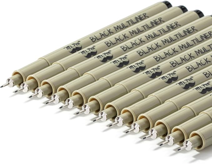 Mr. Pen- 0.3mm Micro Fine Point Pens, 12 Pack, Black Ink, Waterproof | Acid-Free, No-Smear Quick-Dry Fineliner Pens for Drawing, Sketching, Bible Journaling, Outlines & Everyday Writing