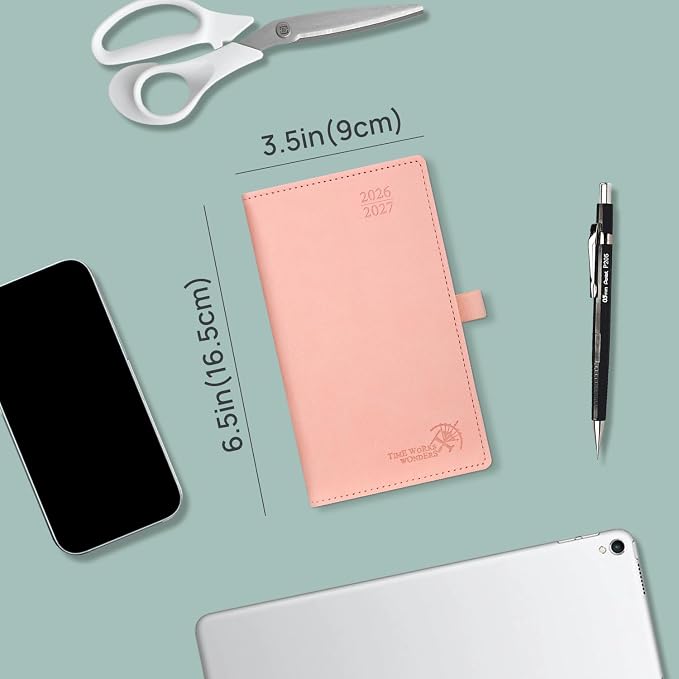 POPRUN Pocket Planner 2026-2027, Small 3.5''x6.5'' Academic Pocket Calendar | Weekly Planner, Purse Calendar Book(July 2026 - June 2027) with Hourly Time Slots, Spiral Soft Cover - Black