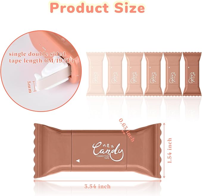 Temiary 6 Pcs White Correction Tapes, Cute White Smooth Pull Out Tape for Instant Corrections, Clean and Easy to Use Applicator for Office School Supplies (Coffee)