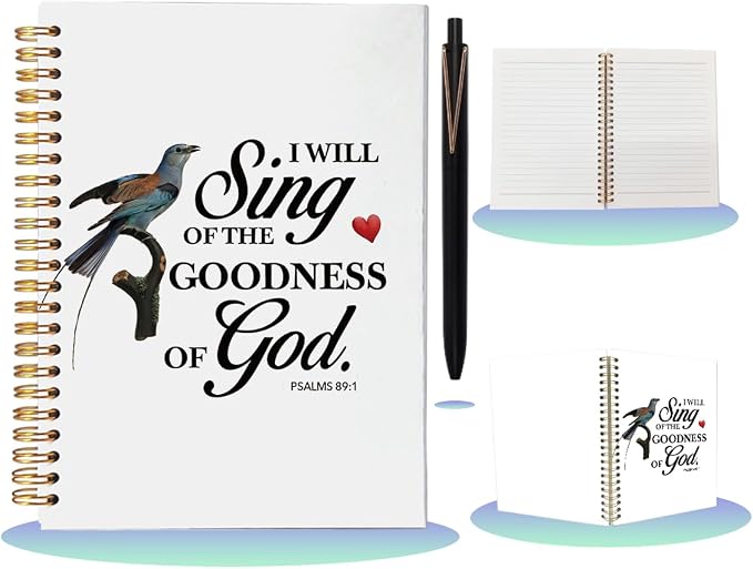 Christian A5 Spiral Notebook Journals for Women & Ballpoint Pen 2pc - I Will Sing of The Goodness of God,Prayer Journal for Woman,Bible Notebook