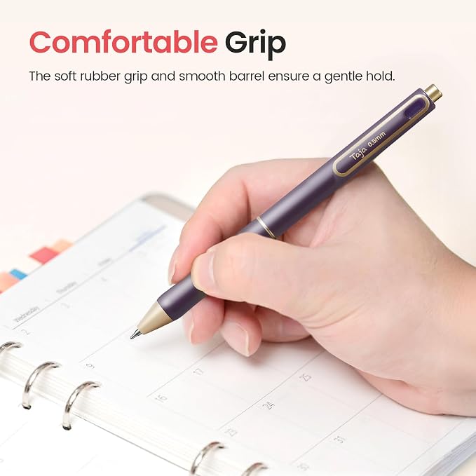 Taja Gel Pens, 6 Pcs Quick Dry Black Gel Ink Pens, 0.5mm Fine Point Smooth Writing Pens for Journaling and Note Taking, Cute Aesthetic Pens for Women & Men-Vintage