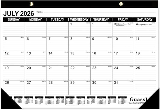 GuassLee Desk Calendar 2026-2027 - 19 Months Academic Calendar 17" × 11.5" Desktop Calendar from Jun. 2026 to Dec. 2027 with Julian Date for Home School Office Desk Top Organizing