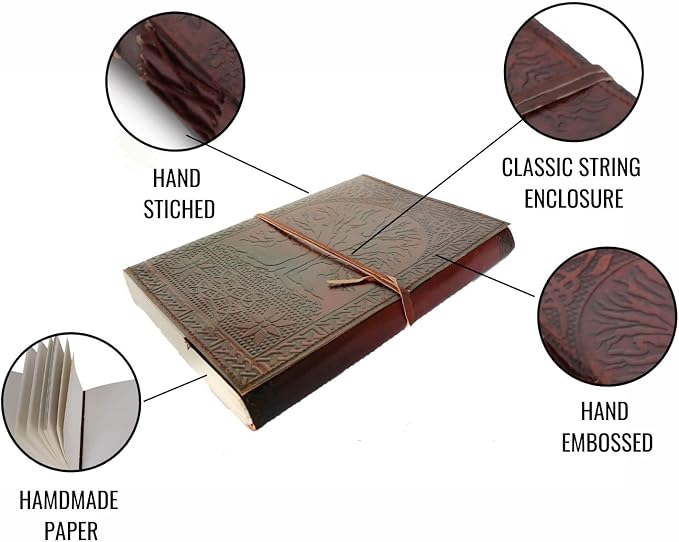 Jaald Handmade Large 10" Embossed Leather Journal Celtic Tree of Life Blank Personal Diary Notebook refillable Gift