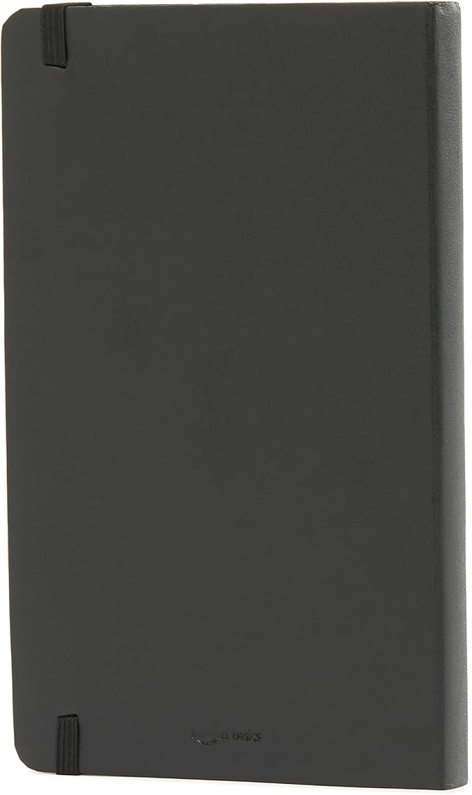 Amazon Basics Classic Hardcover Journaling Notebook with Inner Pocket, Line Ruled, 240 Pages, 5" x 8.25", 24 Count, Black