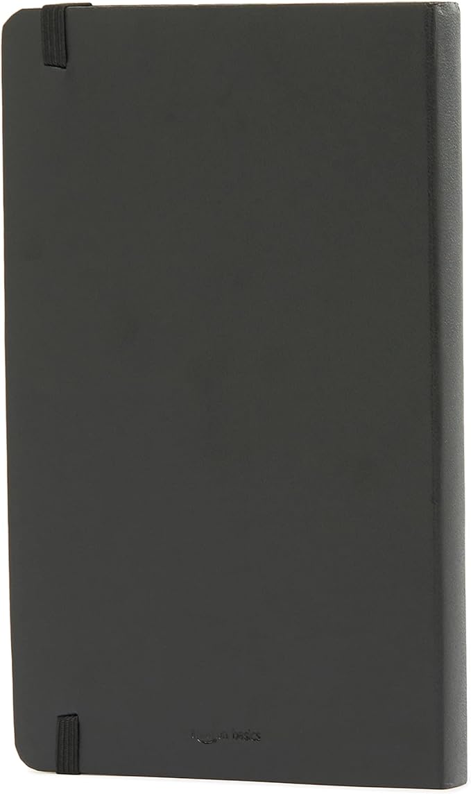 Amazon Basics Classic Lined Writing Notebook for Note Taking and Journaling, Hardcover with Elastic Closure, 240 Pages, 5" x 8.25", Black (Pack of 2)