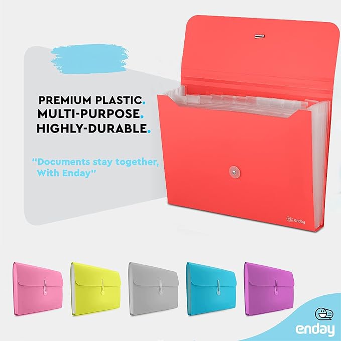 Accordion File Organizer 13 Pocket Expanding File Folder with Labels, Accordion File Organizer Letter Size Letter A4 Paper for Receipts, Bills and Documents 13" x 9.5” –By Enday