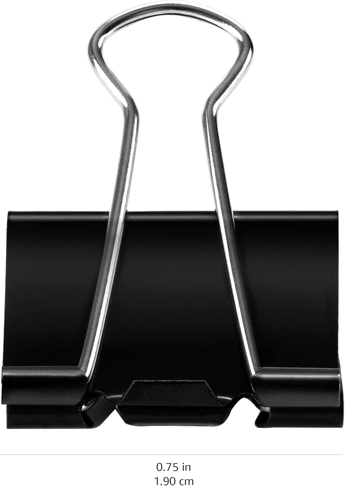 Amazon Basics Sturdy Binder Clips, Office Supplies, Small 0.75 in, Document Organizing, School Supplies, Black, 144 Count