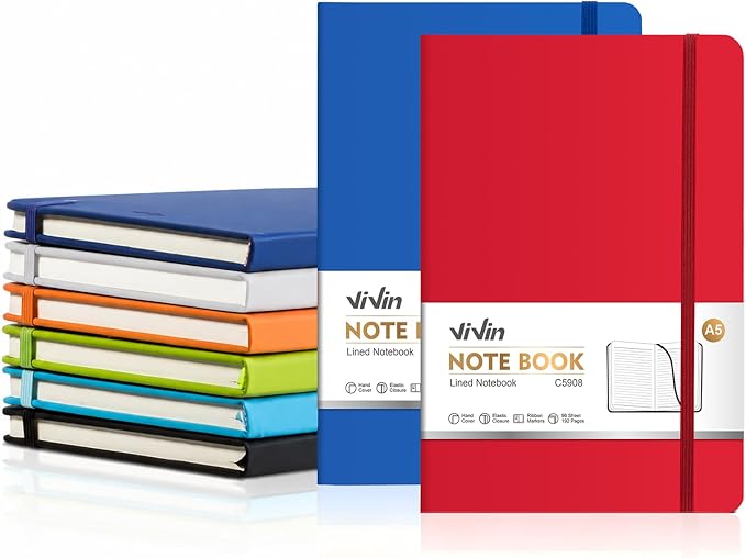 ViVin Lined Journal Notebooks for Professional Office Work,192 Pages,Medium 5.5 x 8.3 inch,College Ruled,A5 Hardcover Journaling Notebooks for Writing,8 Pack Bulk