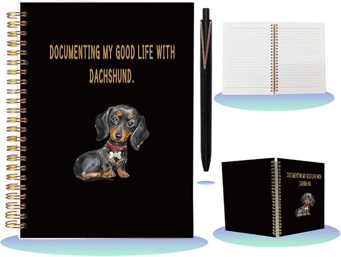 Dachshund Spiral Notebook with Pen Set - A5 College Ruled Lined Journal, Hardcover Dog Theme Diary for Women Girls, Writing Office Supplies Gift for Pet Lovers, 80 Sheets