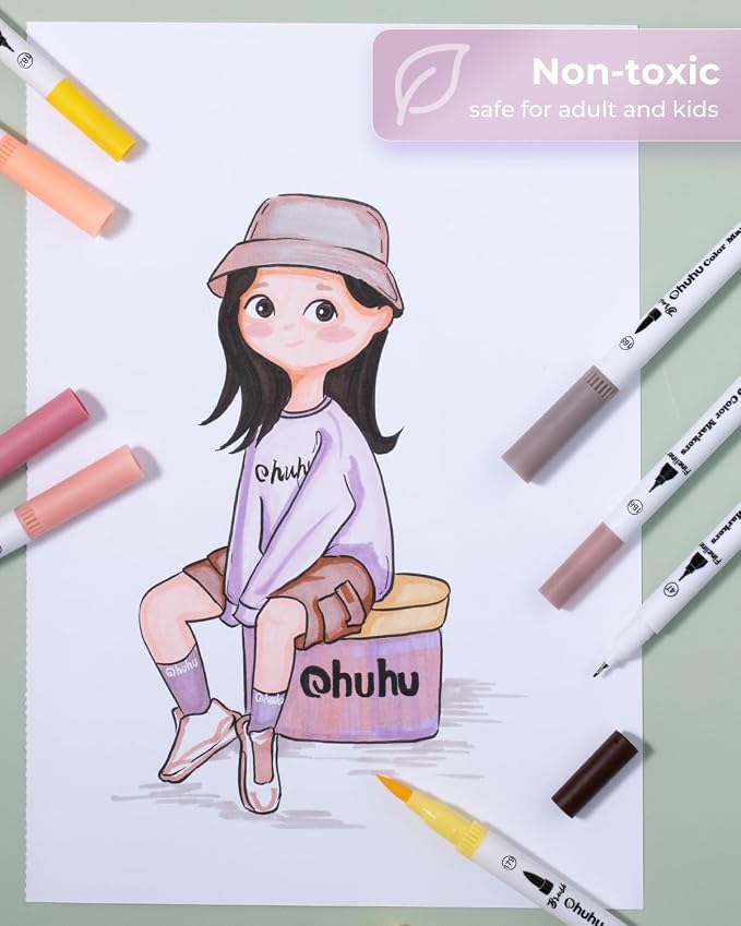 Ohuhu Skin Tone Markers 36 Colors: Dual Tip Brush and Fineliner Markers for Adult Coloring Water Based Art Skintone Marker Pens Set for Portrait Drawing Lettering Writing Calligraphy Journaling - Maui | Brush and Fineliner Markers for Adult Coloring Wa...