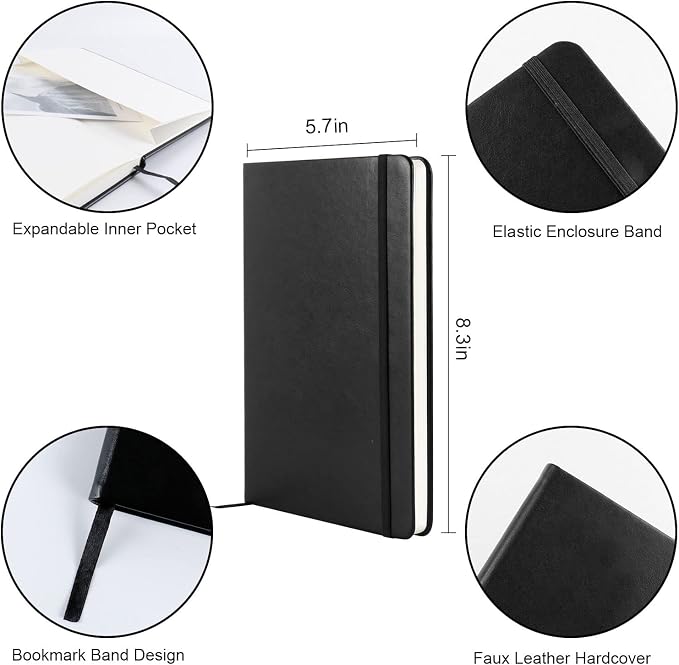 Journal notebook (A5-Dotted, Black Color),192 Pages, Medium 5.7X8.3 inches - 80 gsm Thick Paper, Hardcover