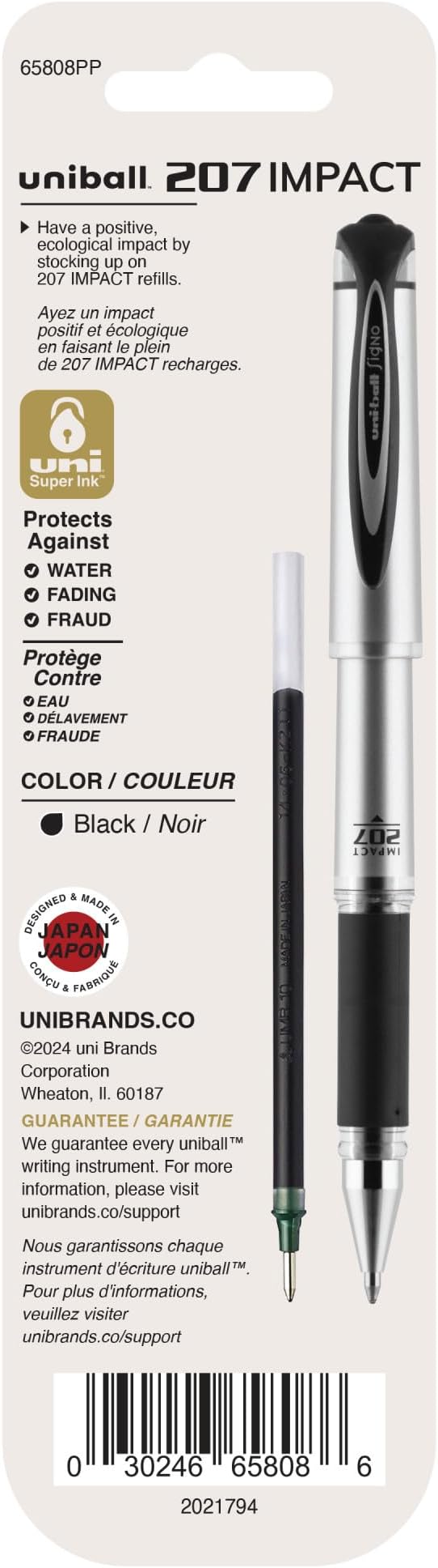 Uniball 207 Impact Gel Pen Refills, Bold Point (1.0mm), Black Ink, 2 Pack