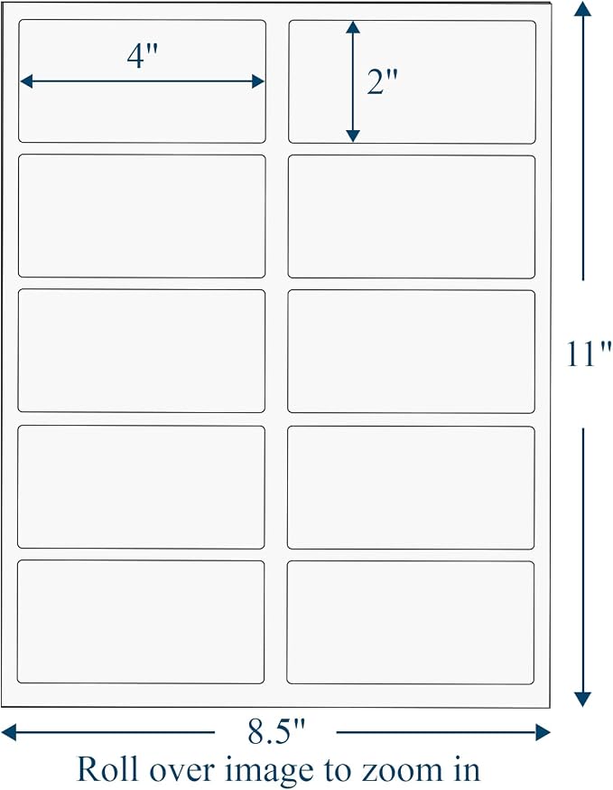 (200 Sheets, 2000 Labels) Sticker Paper, 2" x 4" Shipping Address Labels, 10 Per Page Self Adhesive Mailing Label for Laser and Inkjet Printers